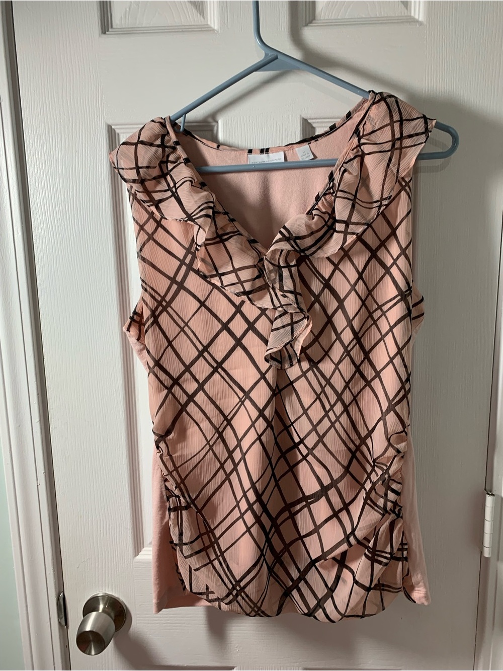 New York & Company Pink Ruffle Plaid Sleeveless Tank